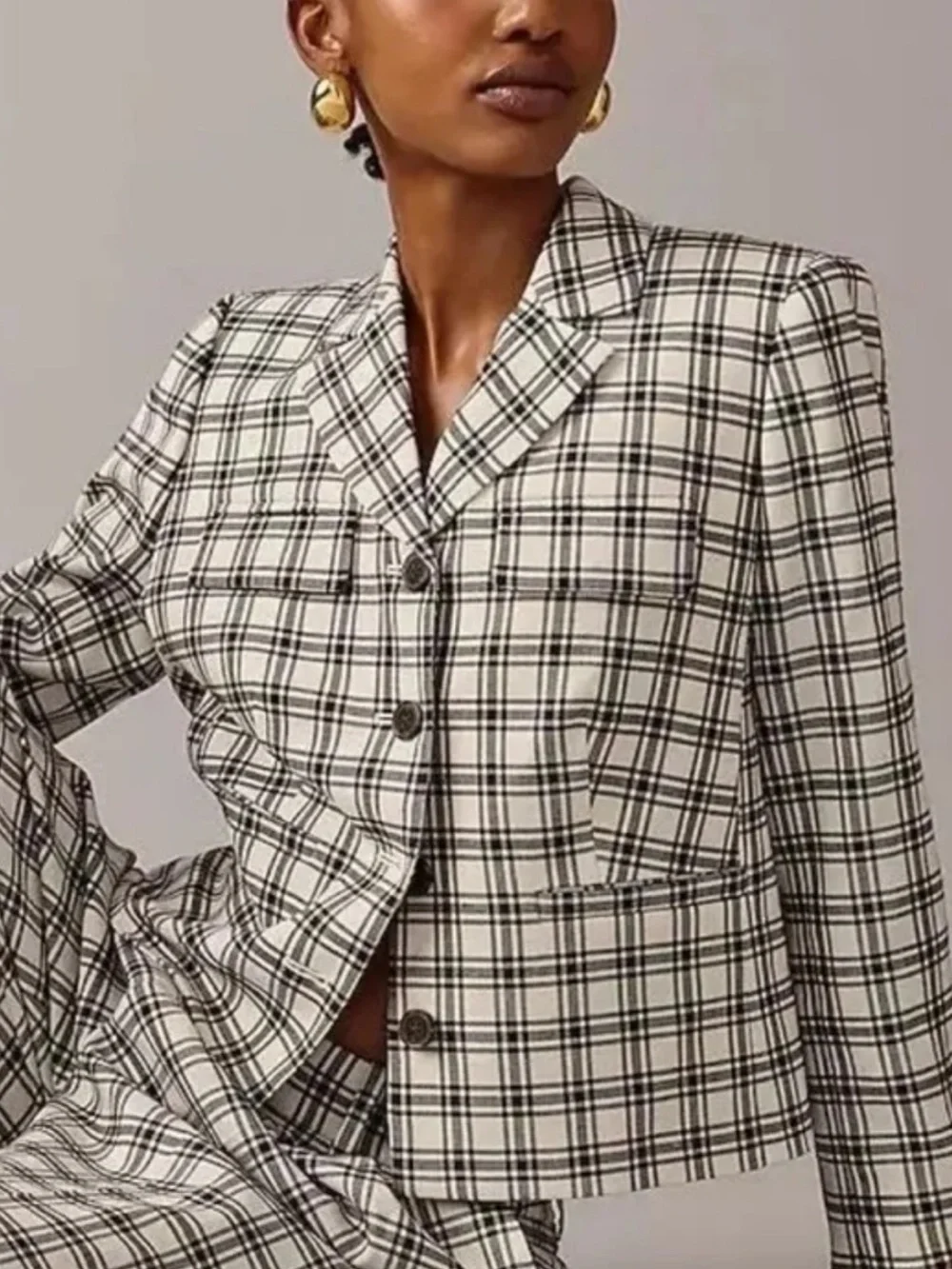 J. Crew Collection Black & White Plaid Tailored Blazer
